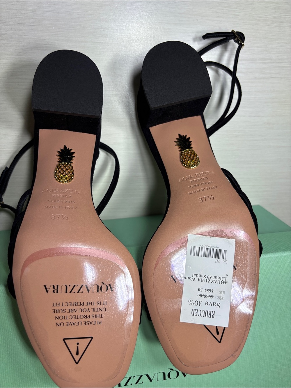 Aquazzura Latour 50 Black
Suede Strappy Block Heel Sandals
- Size 37.5 NIB - Picture 10 of 10